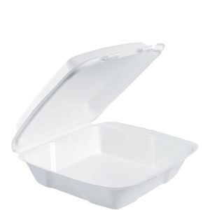 9” x 9” x 3” foam hinge togo container, white, 1 compartment 200/case