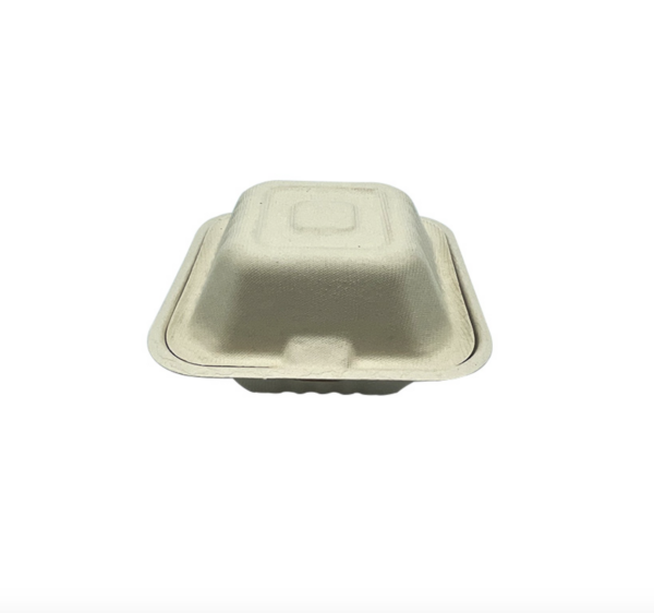 6” x 6” bagasse compostable hinge togo container, white, 1 compartment 500/case