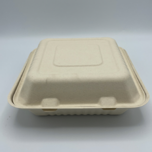 9” x 9” bagasse compostable hinge togo container, white, 1 compartment 200/case