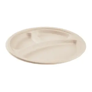 10" round natural bagasse heavy weight plate 3 comp 500/case