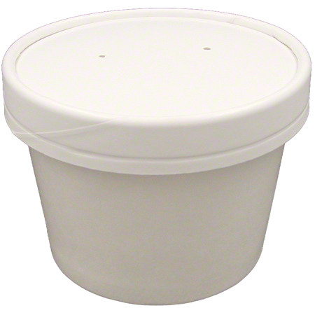 8 oz white paper food cup with vented paper lid, double poly coated 250/case