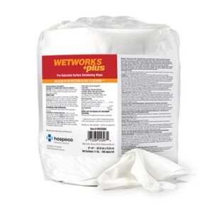 wetworks® +plus disinfecting wipes, 8"x6", 800 sheets 4 rolls / cs