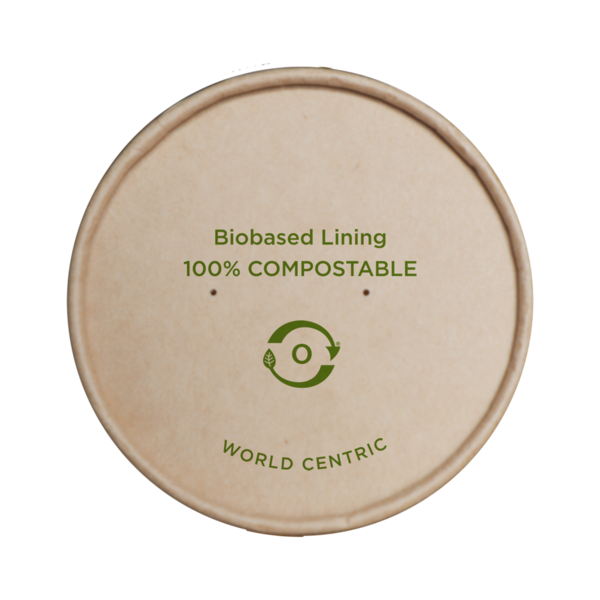 "notree" paper lid for 12 oz kraft paper food cup, bio lined, 100% compostable 500/case