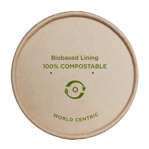"notree" paper lid for 8 oz kraft paper food cup, bio lined, 100% compostable 500/case