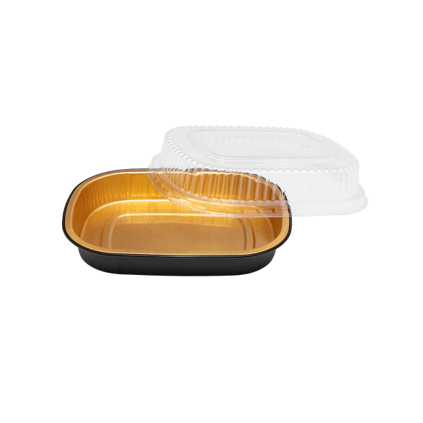 24 oz black and gold aluminum pans with pet dome lids 100 sets / cs