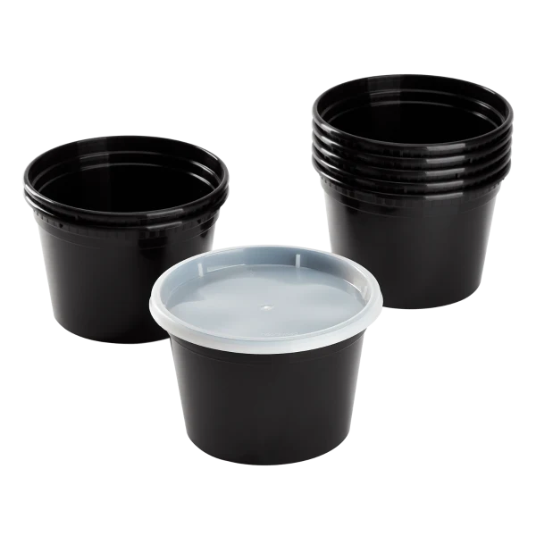 16 oz pp heavy duty plastic deli container with lids, black 240/case