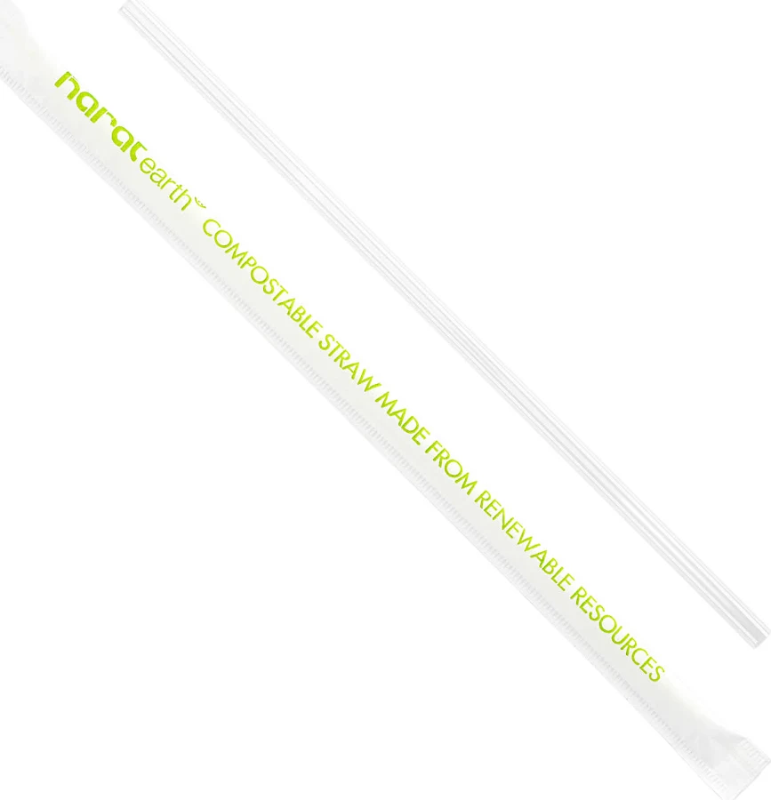 7.75” clear pla compostable jumbo paper wrapped straw 2,000/case